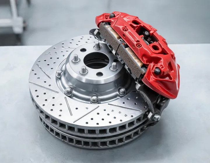 Centric brake pad, rotor, caliper and mounted disc product scene