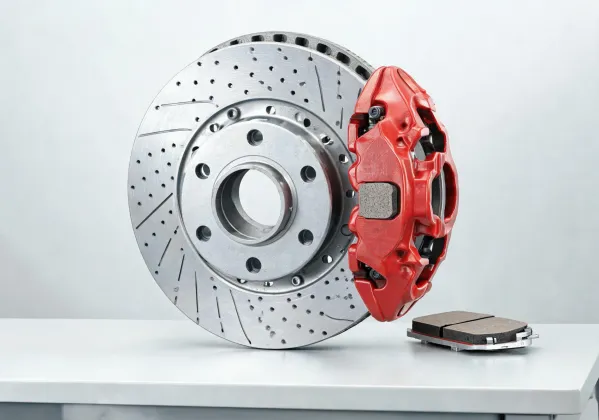 Fleet maintenance planner reviewing brake service schedule and component samples
